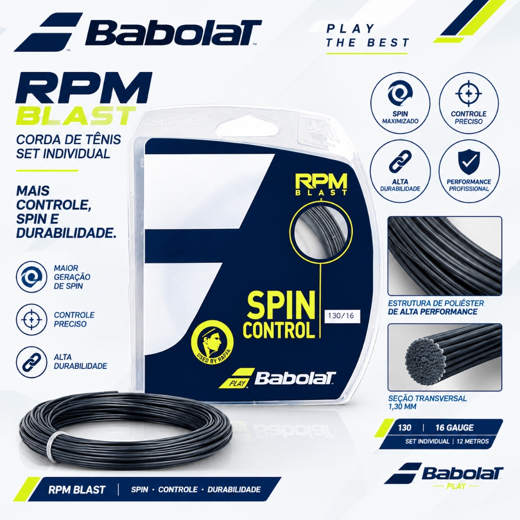Corda Babolat RPM Blast 16L 1.30mm Preta - Set Individual