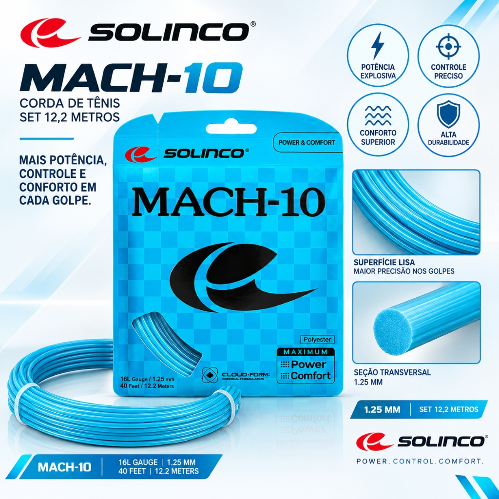 Corda Solinco Mach-10 1.25mm Sets 12,2 Metros Azul-Celeste