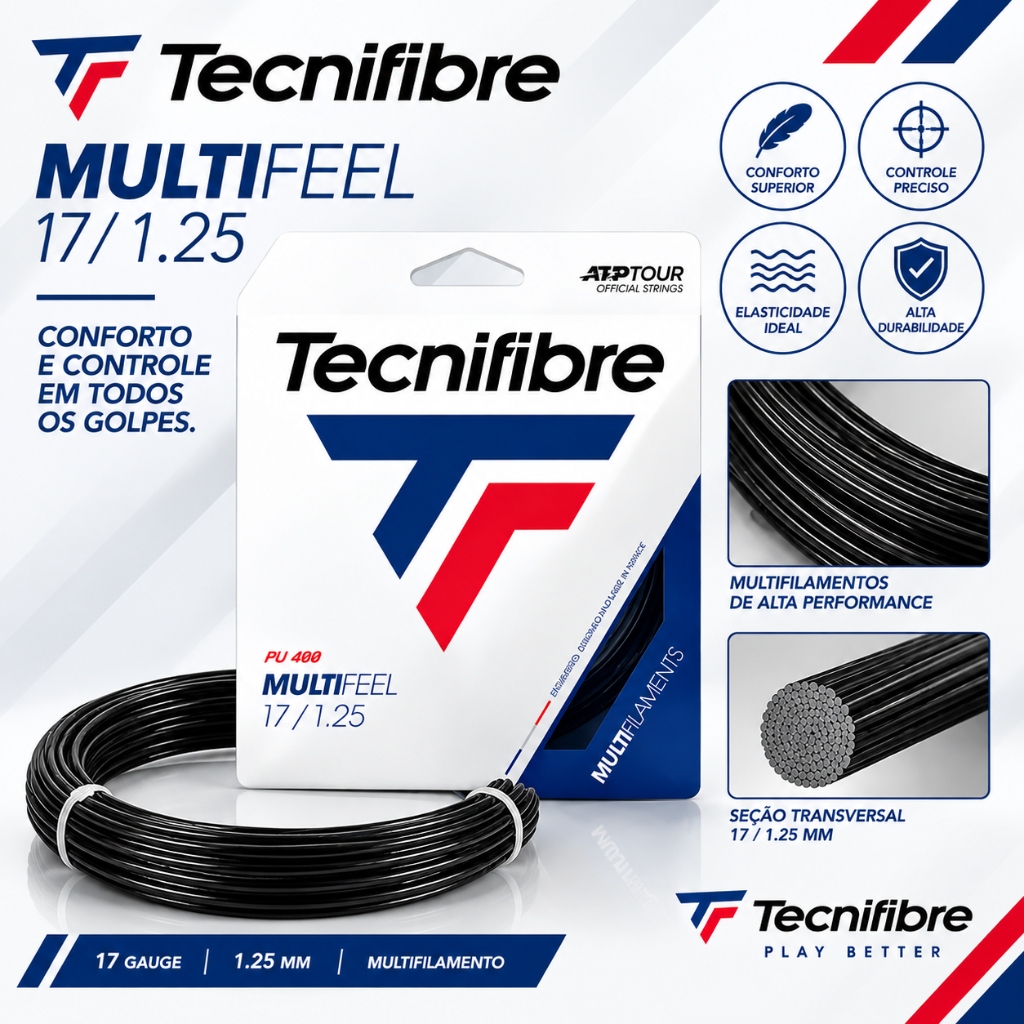 Corda Tecnifibre Multifeel 1.25mm Preta - Set Individual