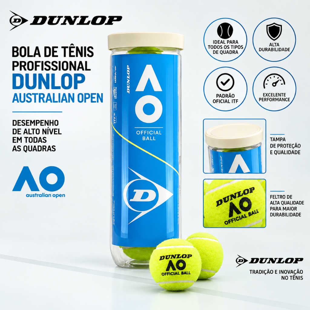 Tubo Bola De Tênis Profissional Dunlop Australian Open ( 3 Bola )