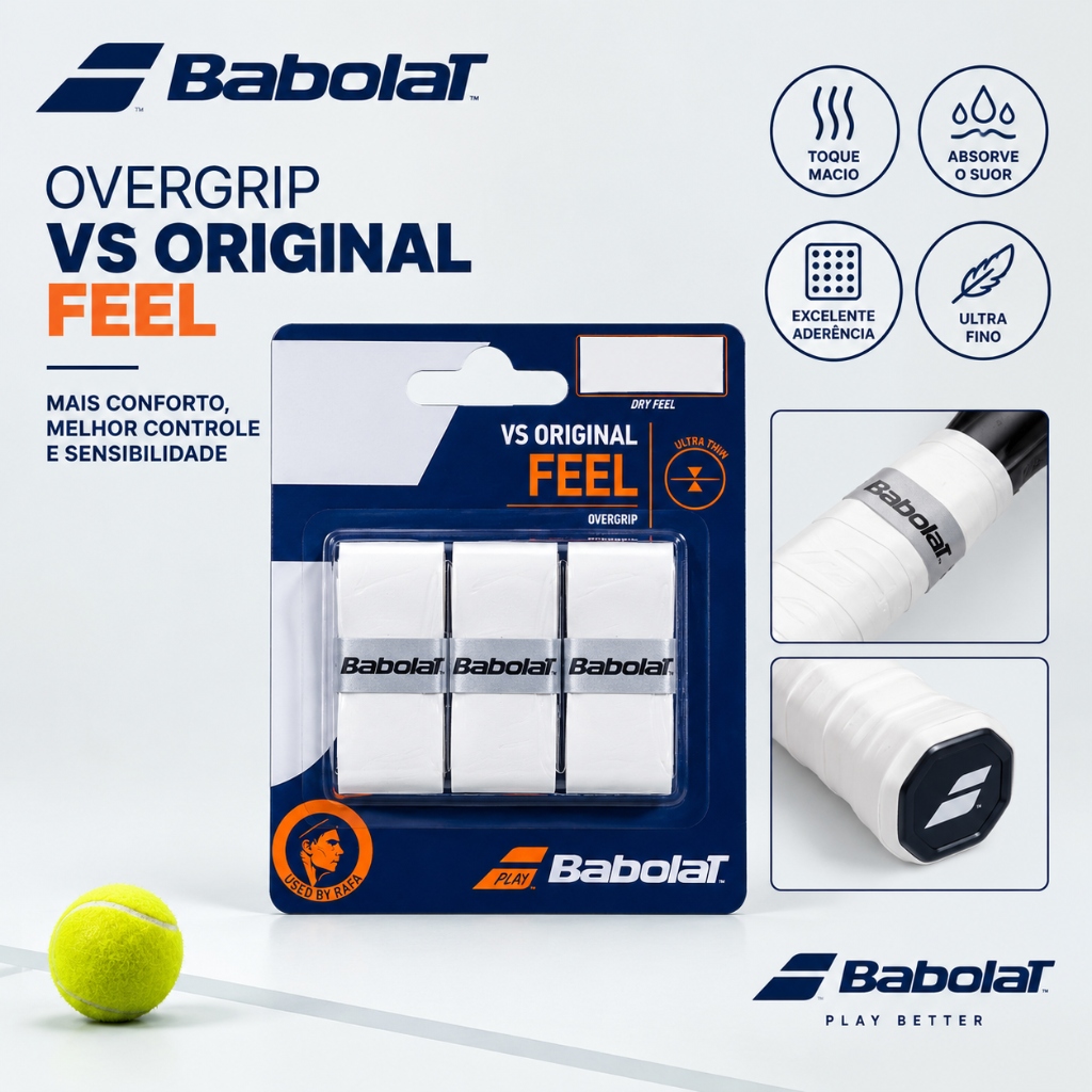 Overgrip Babolat VS Original Feel Branco 3 unidades