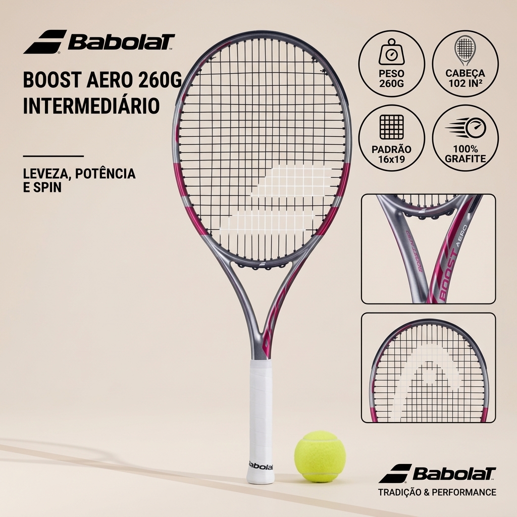 Raquete De Tênis Babolat Boost Aero 260g Pink