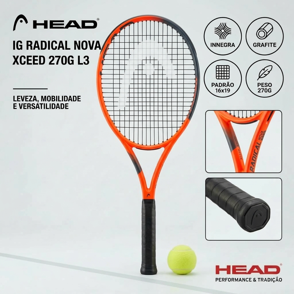 Raquete De Tênis Head Ig Radical Nova Xceed 270g Grafite Laranja L3 IG Radical Nova Xceed 270g L3