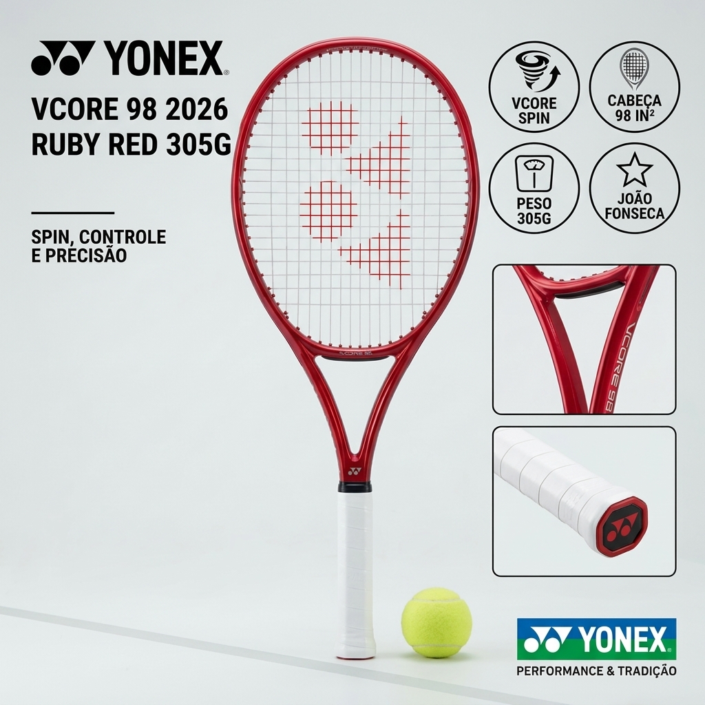 Raquete Yonex VCORE 98 2026 Ruby Red João Fonseca