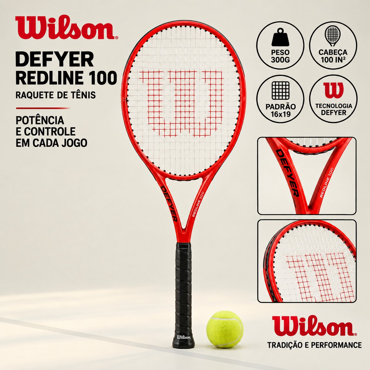 Raquete de Tênis Wilson Defyer 100L V1 Red 3